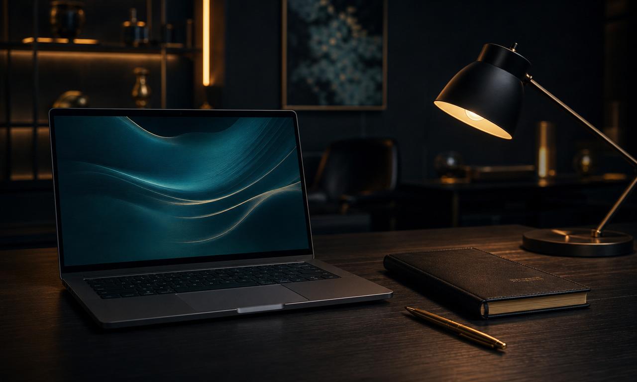 Laptop elegante in ambiente di lavoro premium